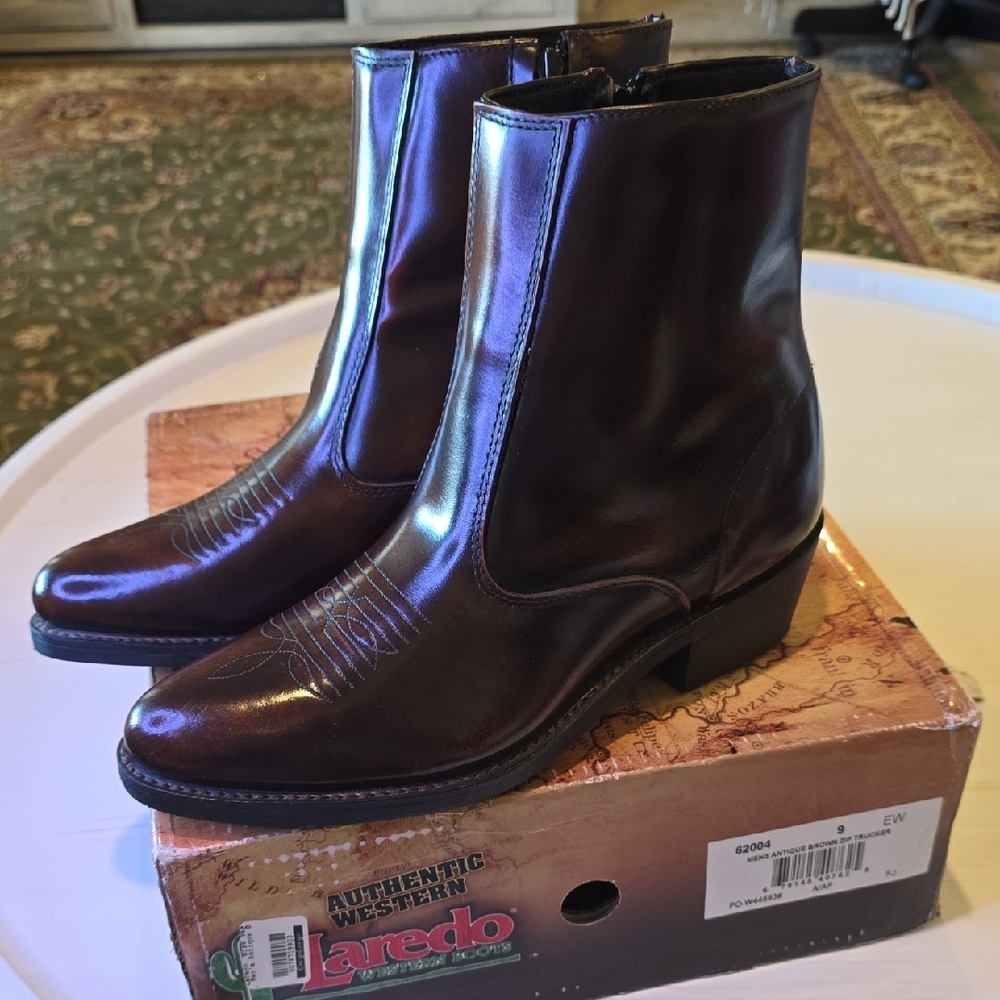 Laredo 62004 Men's 9EW Dark Brown Leather Upper Zip Ankle Boots